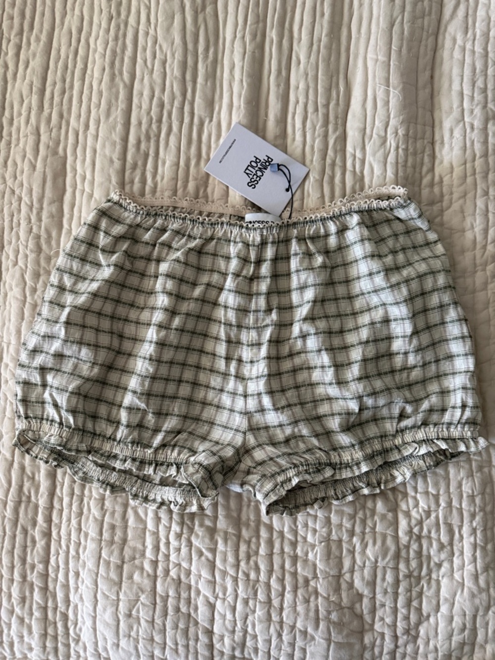 Princess Polly Cream Plaid Micro Shorts